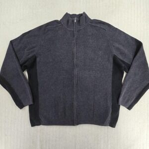 Eddie Bauer Sweater Mens XL Gray Full Zip Mock Neck Cotton Knit Casual Layering